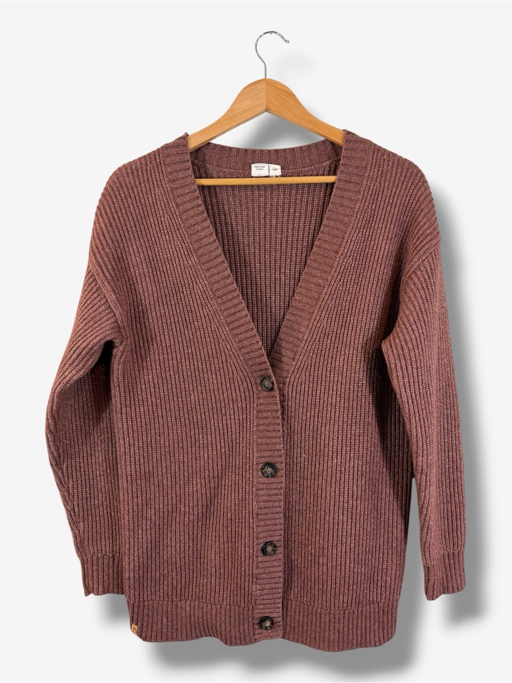 tentree Highline Oversized Button Cardigan S Deep Mahogany Wool Blend Sweater